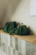 Bag with a green suede clasp