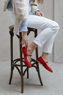 Baleriny Mary-Jane czerwony zamsz