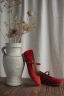 Baleriny Mary-Jane czerwony zamsz