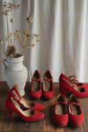 Baleriny Mary-Jane czerwony zamsz