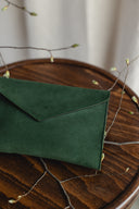 Green suede multi-purpose clutch bag