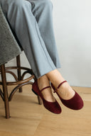 Baleriny Mary-Jane burgundowy zamsz