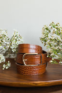 Szeroki pasek brąz krokodyl