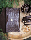 Chocolate crocodile multi-purpose clutch bag - 48h