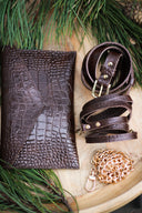 Chocolate crocodile multi-purpose clutch bag - 48h