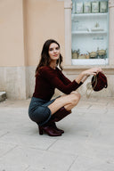 Small kiss-lock suede bag - burgundy (ships in 48h)