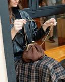 Small kiss-lock suede bag - chocolate brown