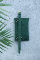 Green suede multi-purpose clutch bag