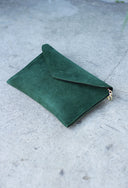Green suede multi-purpose clutch bag