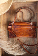 Mehrzweck-Clutch aus braunem Krokodilleder